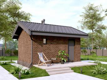 Баня с террасой и облицовкой кирпичом